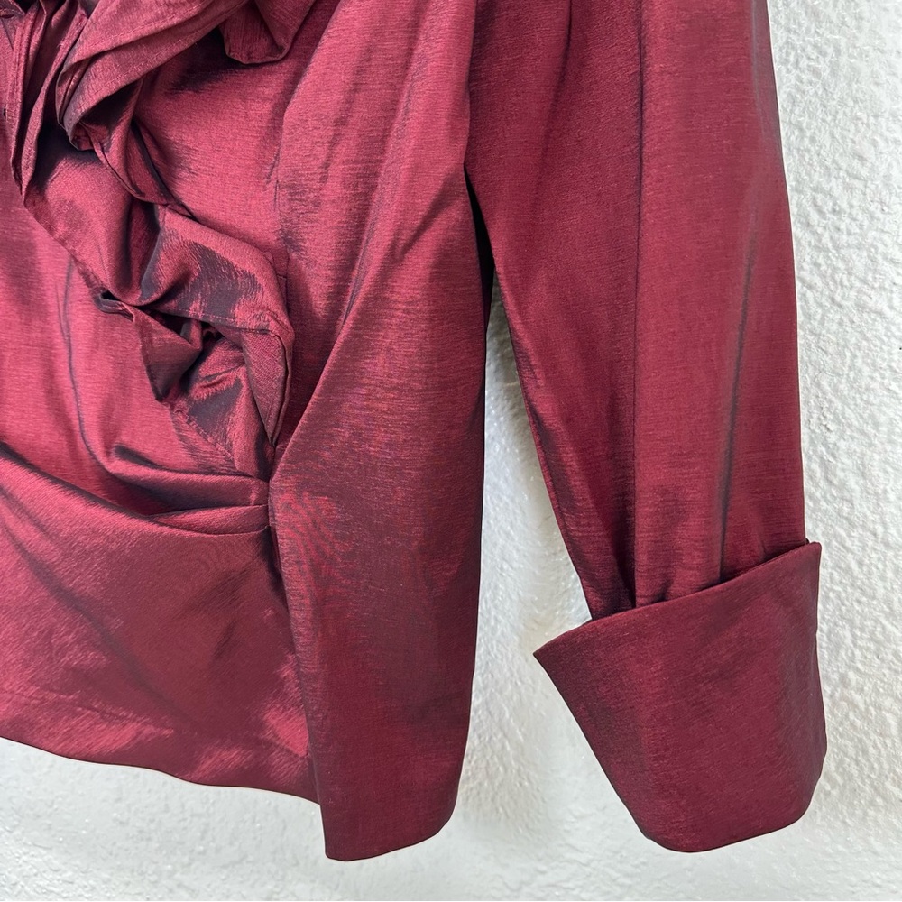 Collection Dressbarn holiday Blouse Metallic Ruffle Wine 12 Whimsigoth Vampy - Picture 4 of 10